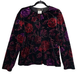 R&K Velvet Cardigan Jacket 12 Dark Black Red Purple Floral Gothic Grunge Velour